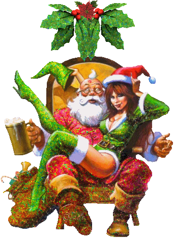 Прикольный Санта-Клаус с девушкой. Прикольные новогодние картинки