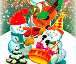 Прикольная новогодняя открытка снеговики